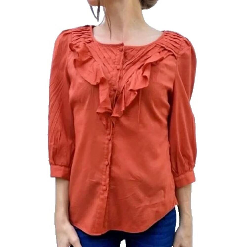 Anthropologie MAEVE Rust Womens Blouse Boho Button Up Shirt Size 4